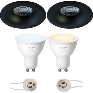 Pragmi Nora Pro - Inbouw Rond - Mat Zwart - Ø82mm - Philips Hue - LED Spot Set GU10 - White Ambiance - Bluetooth