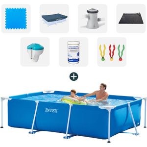 Zwembad - Zwembadtegels - Afdekzeil - Filterpomp - Solarmat - Chloordrijver+thermometer - Chloortabletten - Speelgoed