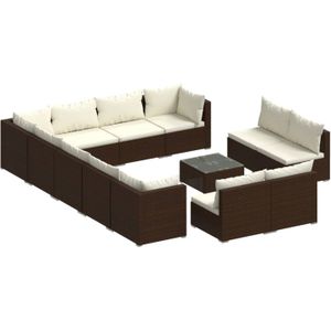 vidaXL 13-delige Loungeset met kussens poly rattan bruin