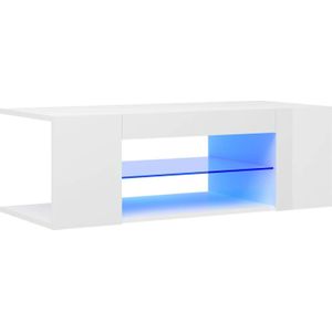 The Living Store TV-meubel LED-verlichting - Hifi-kast - RGB - Hoogglans wit - 90x39x30cm
