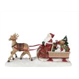 Clayre & Eef Beeld Kerstman Slee 41x11x19 cm Rood Polyresin Kerstdecoratie Rood Kerstdecoratie