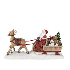 Clayre & Eef Beeld Kerstman Slee 41x11x19 cm Rood Polyresin Kerstdecoratie Rood Kerstdecoratie