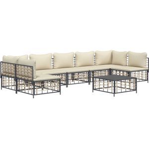 vidaXL 8-delige Loungeset met kussens poly rattan antracietkleurig