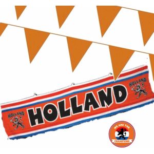 Oranje versiering buiten pakket 1x spandoek 70 x 300 cm + 300 meter vlaggetjes - Feestpakketten