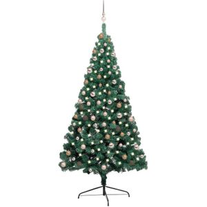 vidaXL Kunstkerstboom met verlichting en kerstballen half 210 cm groen