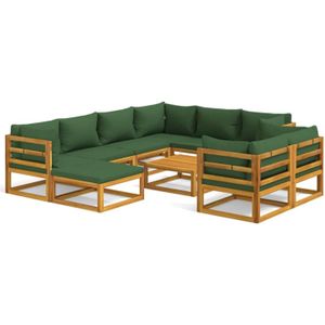 vidaXL 10-delige Loungeset met groene kussens massief hout