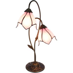 HAES DECO - Tiffany Tafellamp Bruin 35x18x61 cm Fitting E14 / Lamp max 2x25W