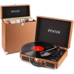 Platenspeler - Fenton RP115F platenspeler met Bluetooth, auto-stop, USB en bijpassende platenkoffer - Bruin