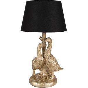 Clayre & Eef Tafellamp Eend Ø 20x37 cm Goudkleurig Zwart Polyresin Bureaulamp