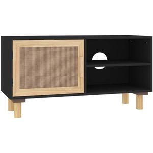 vidaXL-Tv-meubel-80x30x40-cm-massief-grenenhout-en-rattan-zwart