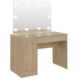 The Living Store Kaptafel - Eiken - MDF - 110 x 55 x 145 cm - Met LED-lampen