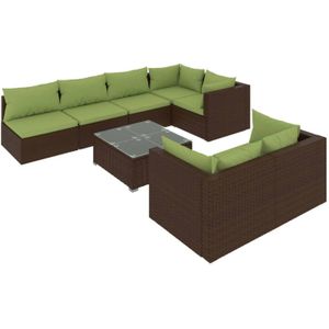 The Living Store Loungeset Poly Rattan - Bruin - Set met tafel - 4 hoekbanken - 3 middenbanken - Modulair design -