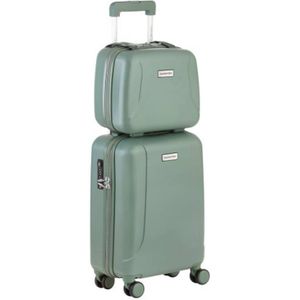 CarryOn Skyhopper Handbagage en Beautycase - 55cm TSA Trolley - Make-up koffer - Olijf