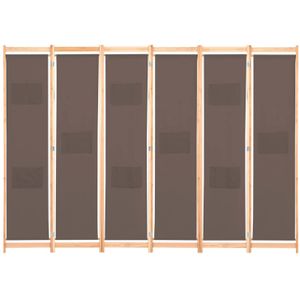 The Living Store Kamerverdeler Panelen - 240 x 170 x 4 cm - Met 6 panelen - Bruin - Stof en massief vurenhouten frame
