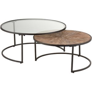 J-line - Set Van 2 Salontafels Rond Metaal Zwart - 91x91x41cm