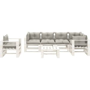 The Living Store Loungeset - Pallet - Hout - Taupe/Wit - 7-Delig - 70x67.5x60.8 cm - Comfortabel