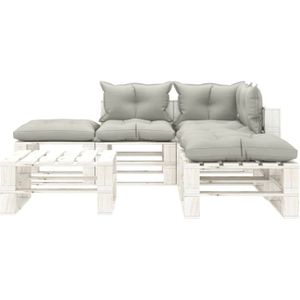 The Living Store Pallet Loungeset - Grenenhout - 70 x 67.5 x 60.8 cm - Taupe - wit