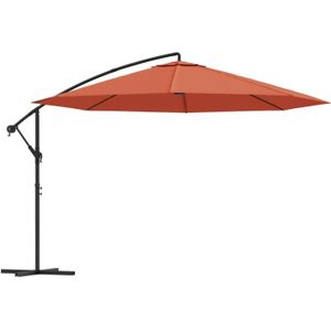 The Living Store Hangende Parasol Terracotta 350x268 cm - UV-Beschermend Polyester - Stabiele Kruisvoet - Exclusief