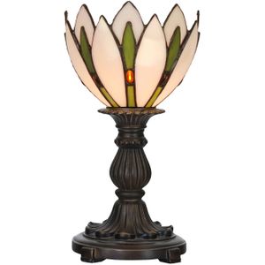 LumiLamp Tiffany Tafellamp Ø 18x30 cm Wit Groen Glas Tiffany Bureaulamp