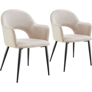 tectake® - Fauteuil Sachel - Eetkamerstoel - Set van 2 - Fluweellook - Gestoffeerd - Creme