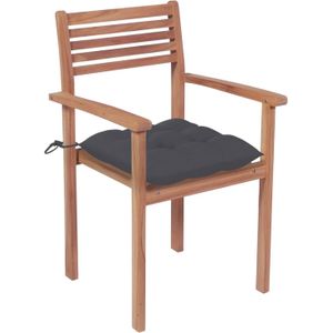 The Living Store Stapelbare Teakhouten Tuinstoelen - Set van 8 - Antraciet - 56x51x90 cm - Waterbestendig