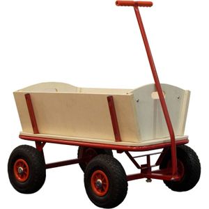 Sunny Billy Beach Wagon Bolderkar Rood - Blank hout - Bolderwagen met luchtbanden - 94x61x97cm