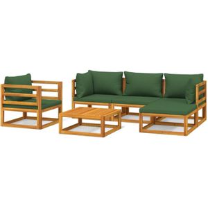 The Living Store Tuinset - Acaciahout - Modulair - 5-zits - Groene kussens - 150x150 cm