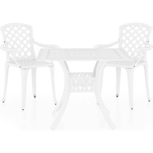 The Living Store Bistroset - Gietaluminium - Wit - 61x60x93 cm stoel - 90x90x73 cm tafel