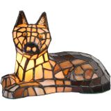 HAES DECO - Tiffany Tafellamp Hond Bruin 25x13x17 cm Fitting E14 / Lamp max 1x25W