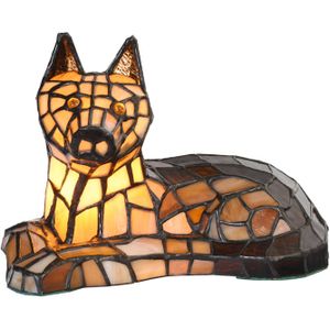 HAES DECO - Tiffany Tafellamp Hond Bruin 25x13x17 cm Fitting E14 / Lamp max 1x25W