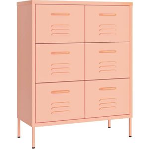 The Living Store Ladekast Staal - 80x35x101.5 cm - 6 lades - Roze
