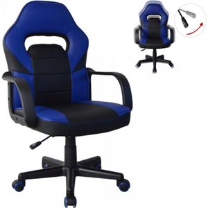Gamestoel Thomas junior - bureaustoel racing gaming stijl - hoogte verstelbaar - zwart blauw