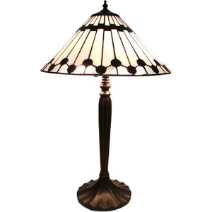 HAES DECO - Tiffany Tafellamp Wit, Bruin Ø 40x63 cm Fitting E27 / Lamp max 2x60W