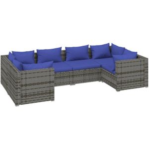 VidaXL 6-delige Loungeset met Kussens - Poly Rattan Grijs