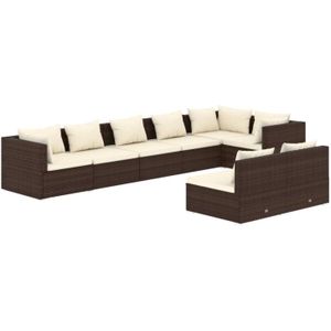 The Living Store Loungeset Poly Rattan - 70 x 70 x 60.5 cm - Bruin - Cremekleurige kussens