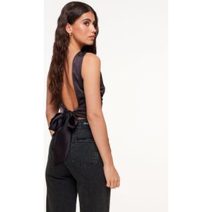 Donkerbruine Satijnen Open Rug - Top