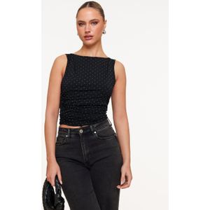 Zwarte Glitter Stenen Open Rug - Top