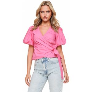 Roze Korte Pofmouwen Wikkel - Top