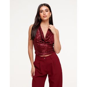 0412 Burgundy Pailletten Halter Hals - Top