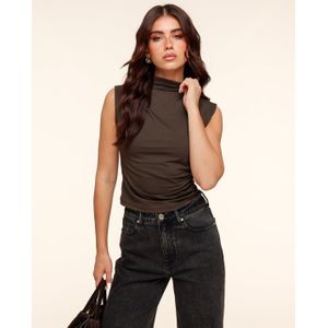 Bruine Geplooide Col SS - Top