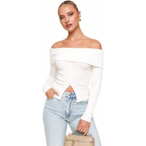 Witte Off Shoulder Knopen LS - Top