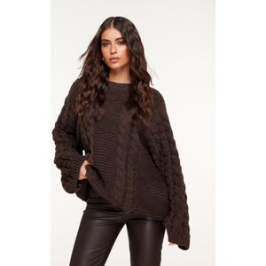 Donkerbruine Gebreide Kabel Patroon - Trui