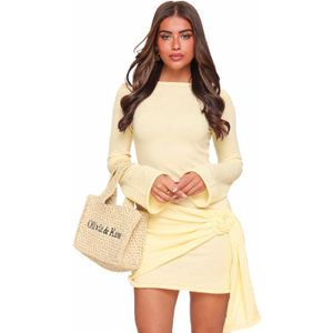 Lichtgele Hoge Hals Gedrapeerde Detail - Jurk