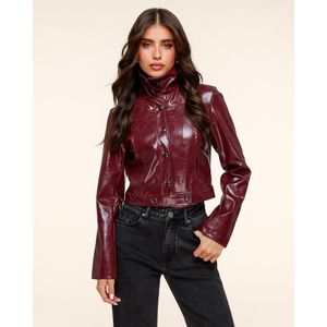 Burgundy Glanzende Getailleerde PU Leren - Jas