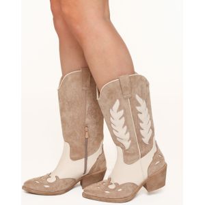 Beige Suede Detail Cowboy - Laarzen