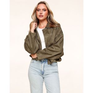 Khaki Suede Wijde Bomber - Jas