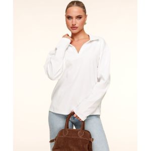 Creme V-Hals Losse LS - T-shirt
