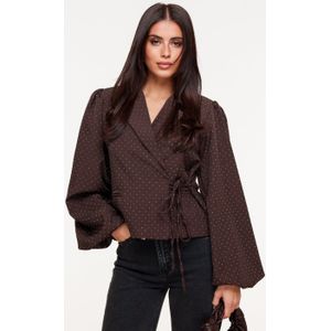 Donkerbruine Glitter Stenen Pofmouwen Wikkel - Blazer