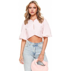 Crop Top - Blauw - Katoen - Cropped Model / Pofmouwen / Open Rug