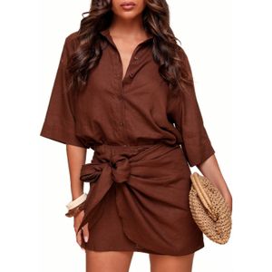 Donkerbruine Linnen Overslag - Rok